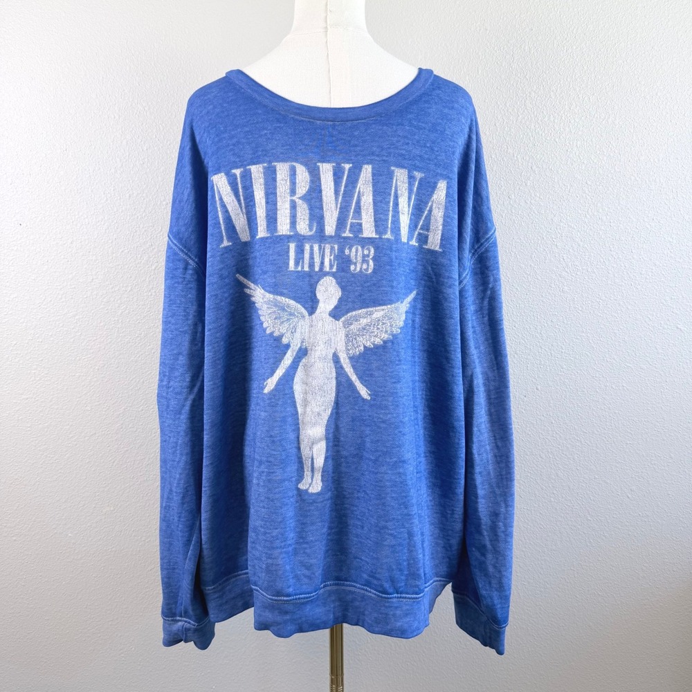 Nirvana Live 93 Graphic Sweatshirt Blue In Utero Angel Pullover Mens L Unisex